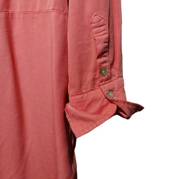 T&W Designs Women's Sz L Salmon Peach Tunic Button Up Shirt Tencel Front Tie - Picture 5 of 7